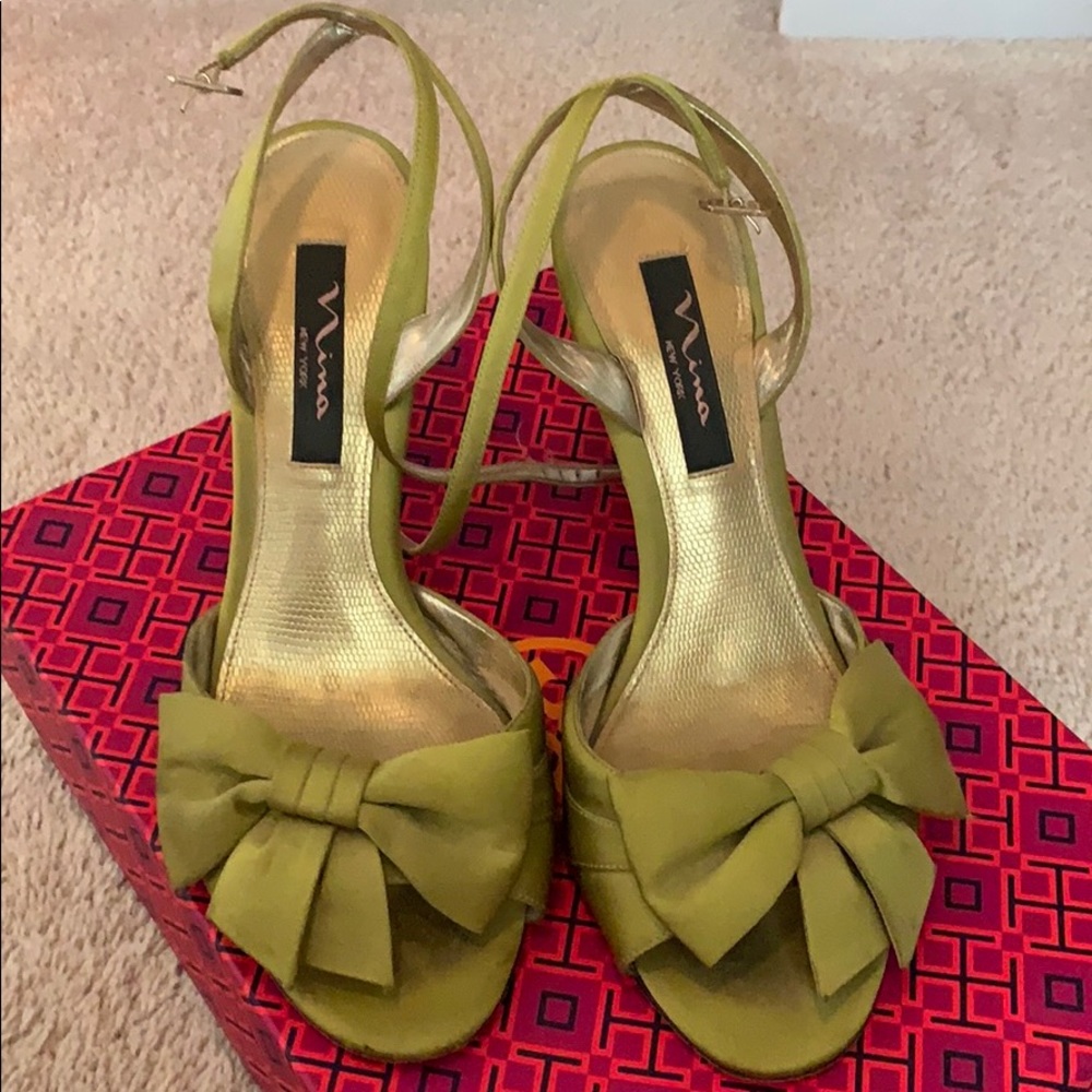 Nina Green Fabric Bow Heel Sandal
